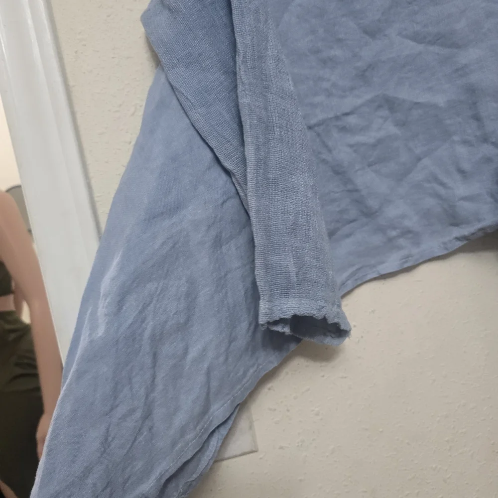 Oversize Light Blue Linen Blend Long Sleeve Tunic Top